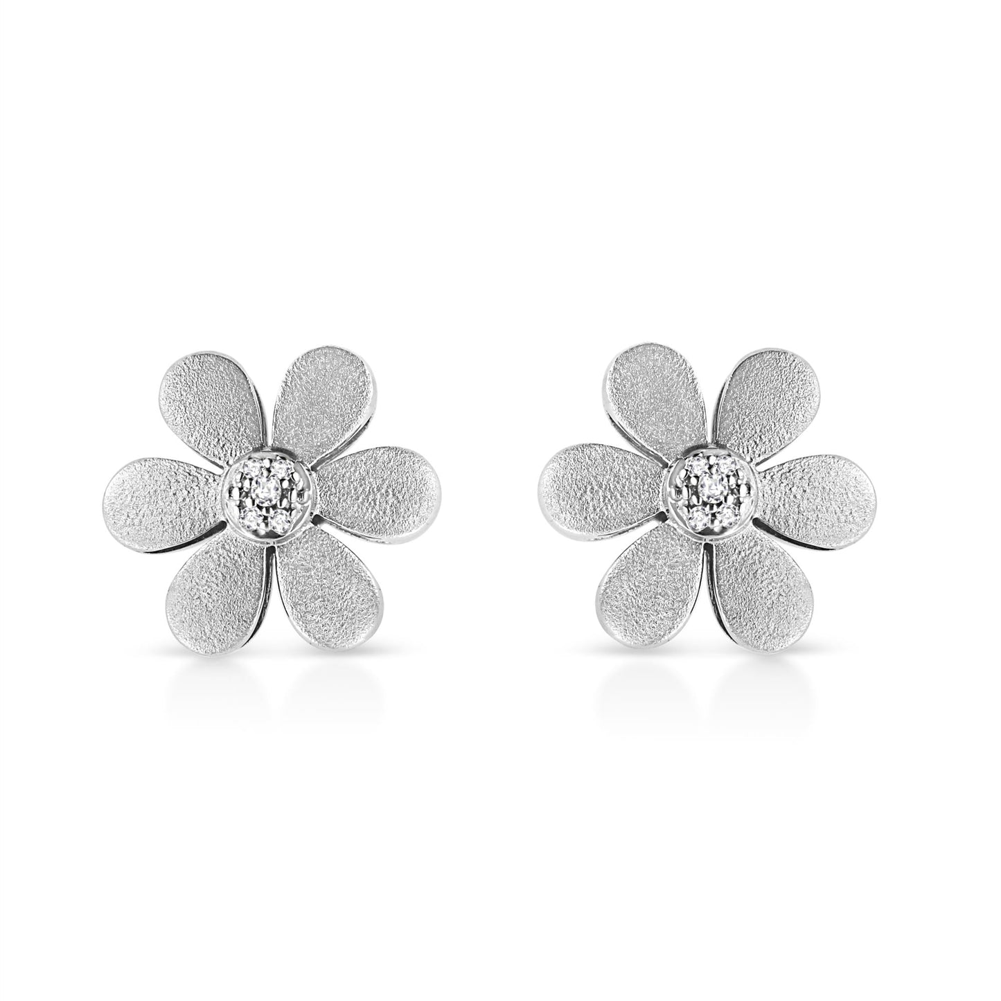 Matte Finished.925 Sterling Silver Diamond Accent Flower Hoop Stud Earring (I-J