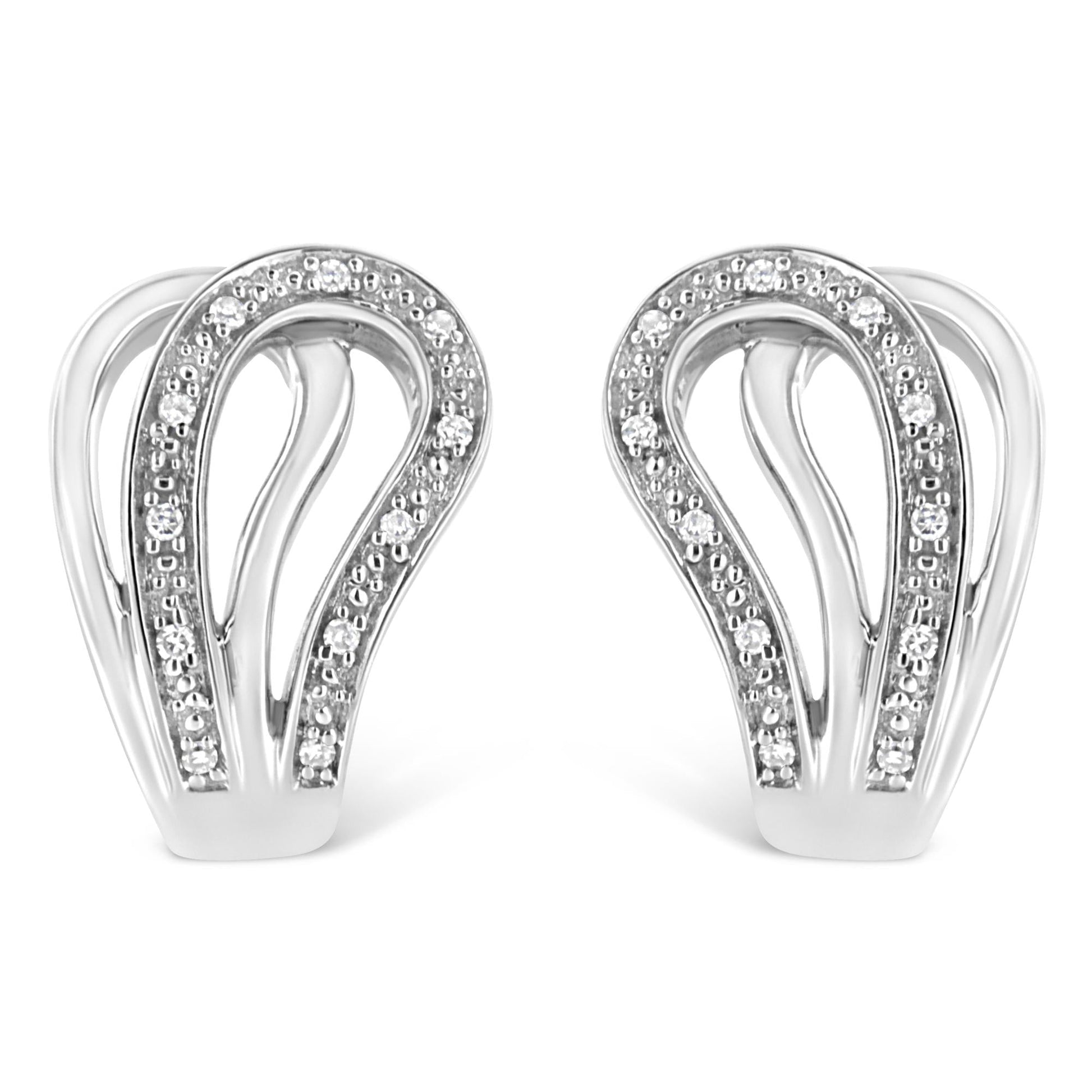 .925 Sterling Silver Pave-Set Diamond Accent Horseshoe Hoop Earring (I-J Color