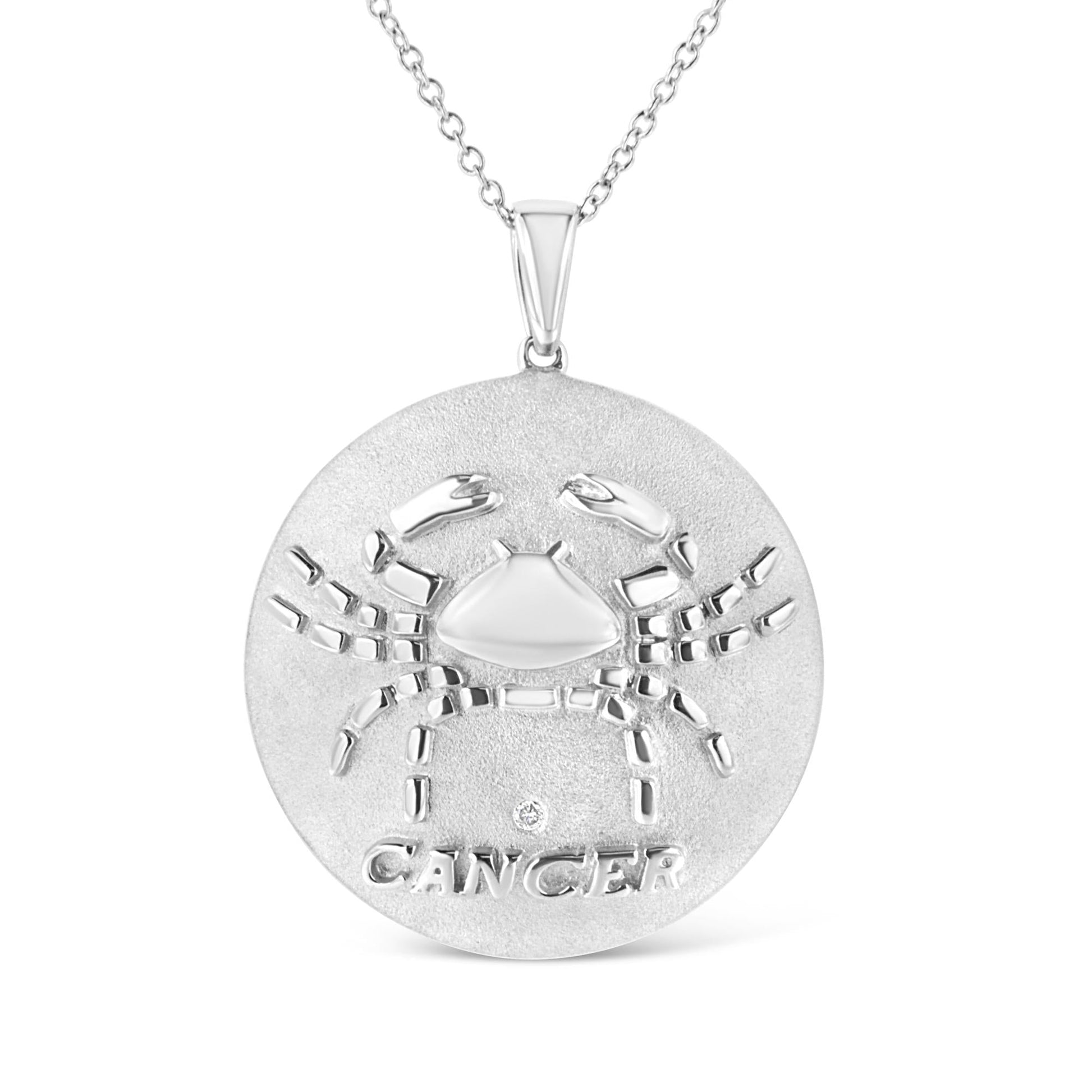 .925 Sterling Silver Diamond Accent Cancer Zodiac Design 18’’ Pendant