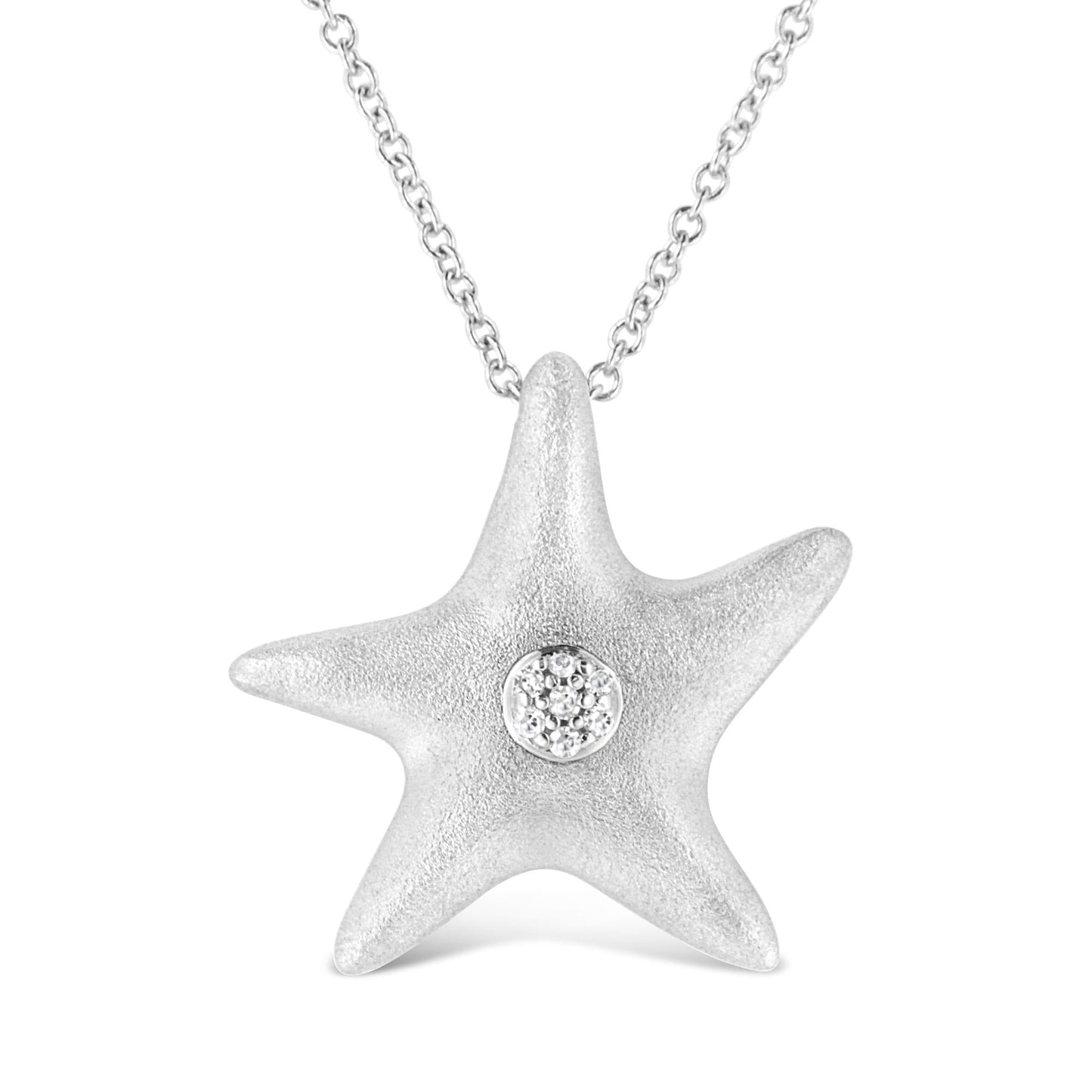 .925 Sterling Silver Prong-Set Diamond Accent Starfish Pendant Necklace (I-J