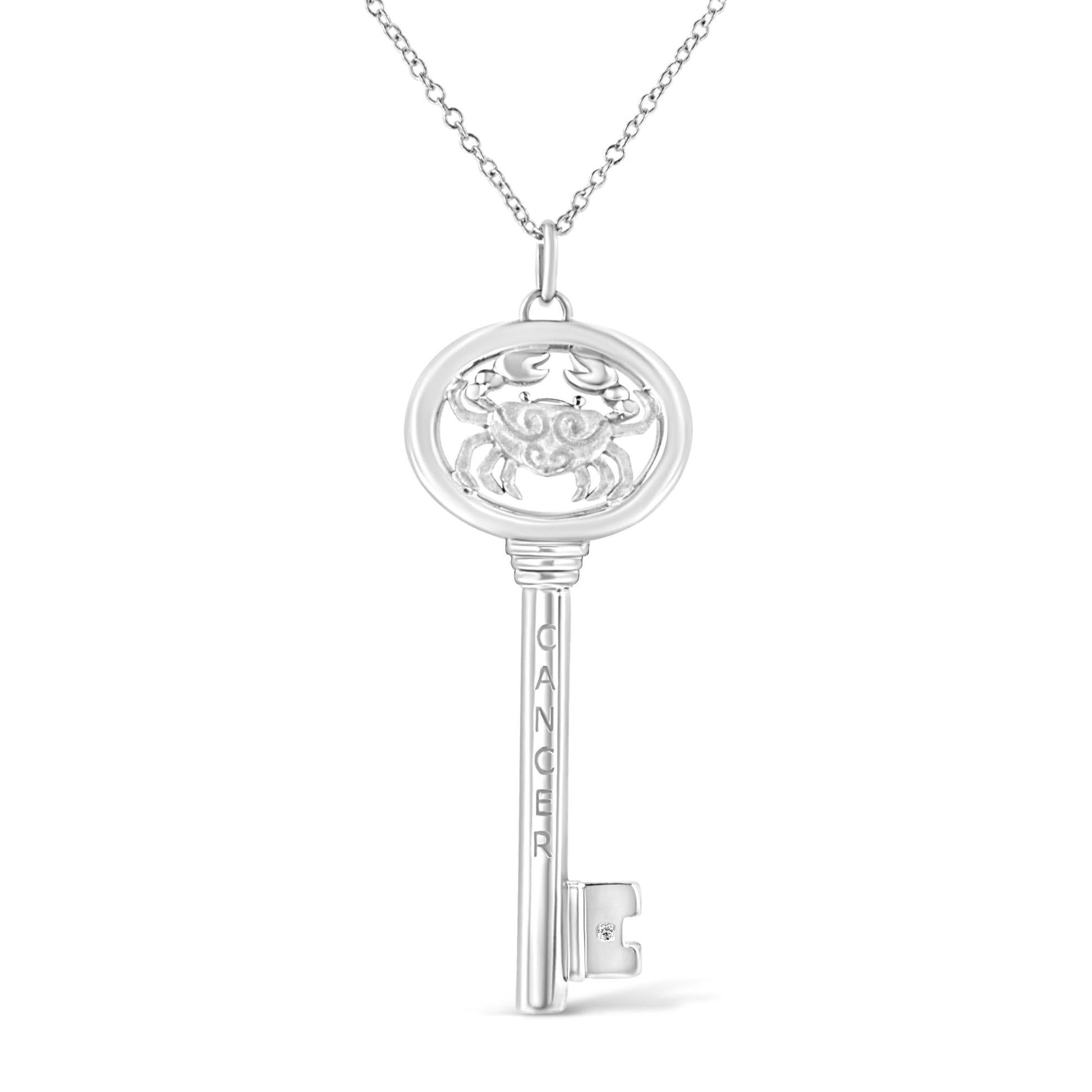 .925 Sterling Silver Diamond Accent Zodiac Key 18’’ Pendant Necklace (K-L