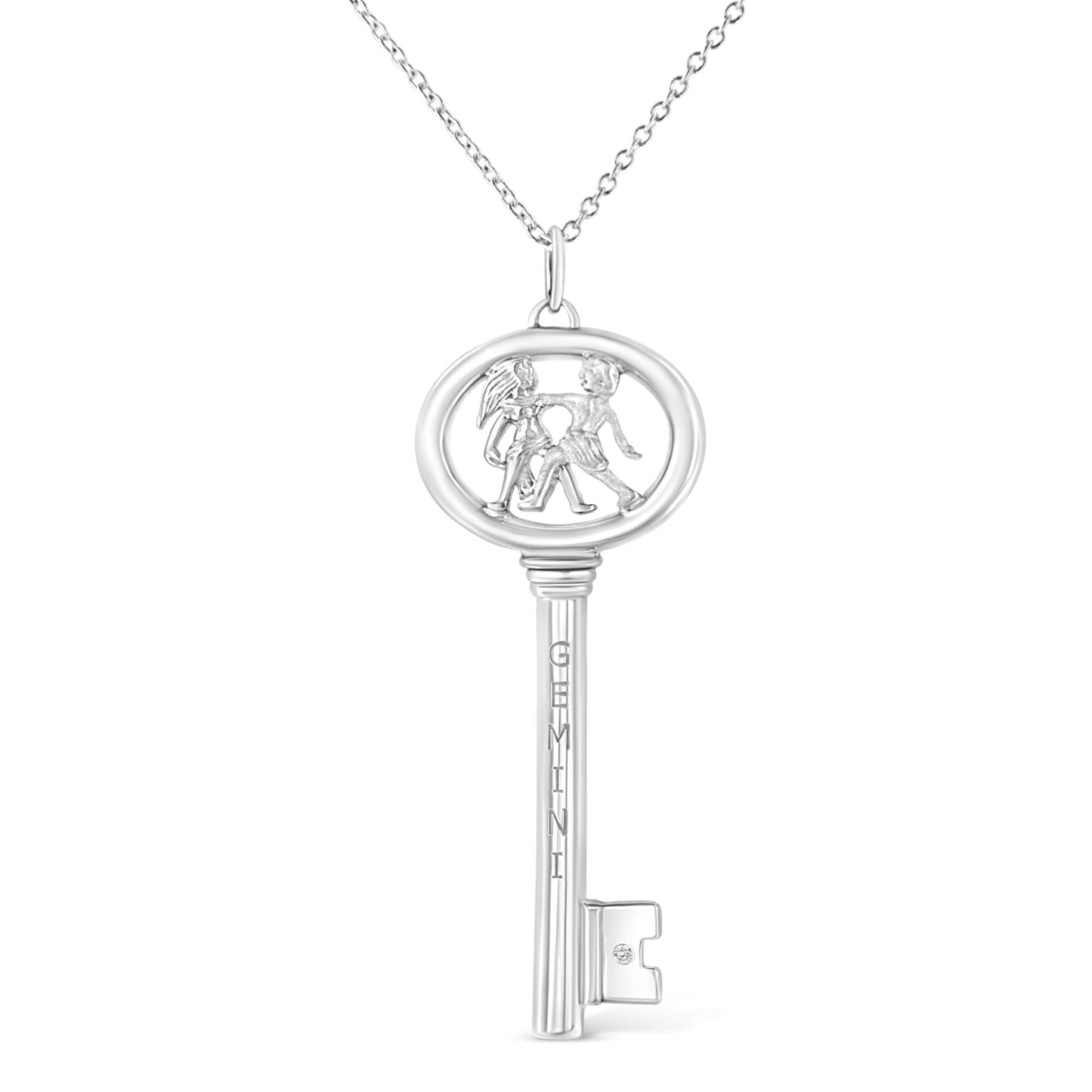 .925 Sterling Silver Diamond Accent Zodiac Key 18’’ Pendant Necklace (K-L