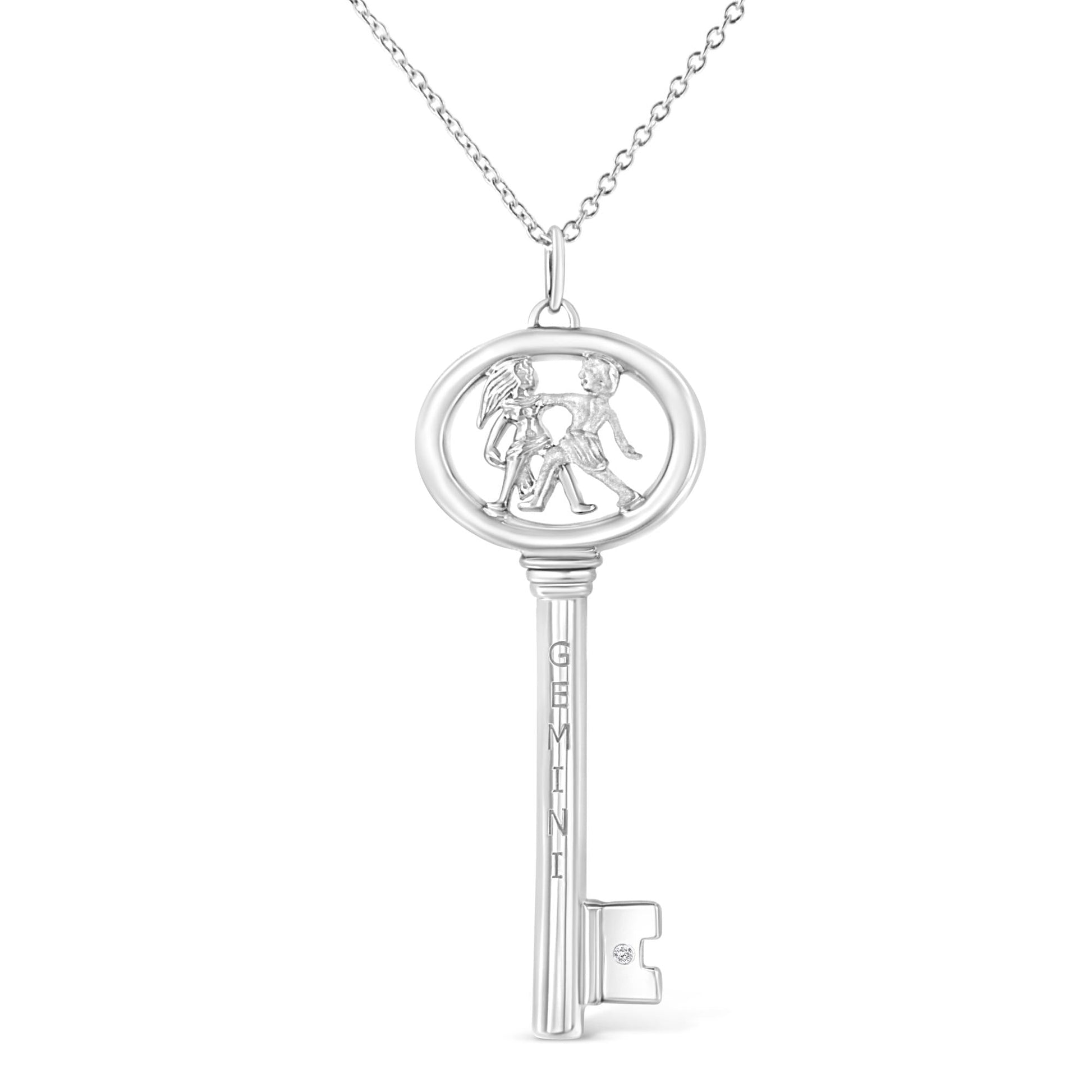 .925 Sterling Silver Diamond Accent Zodiac Key 18’’ Pendant Necklace (K-L