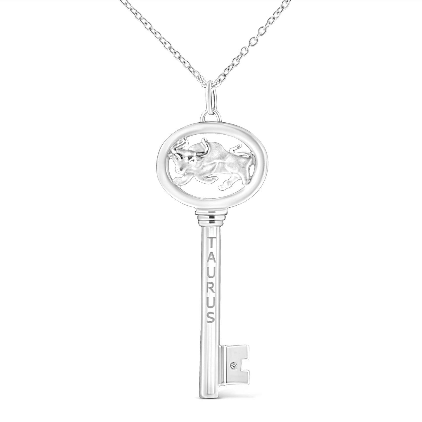 .925 Sterling Silver Diamond Accent Zodiac Key 18’’ Pendant Necklace (K-L