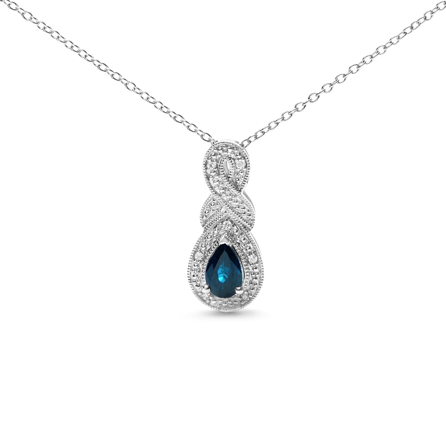 .925 Sterling Silver 6x4mm Pear Sapphire and Diamond Accent Infinity Drop