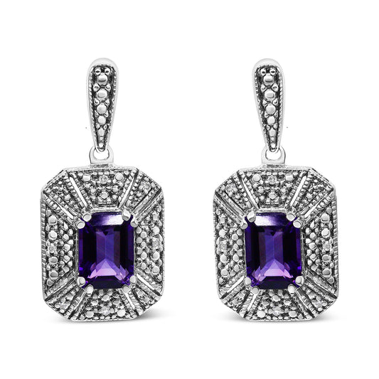 .925 Sterling Silver Diamond Accent and 7x5mm Purple Amethyst Stud Earrings