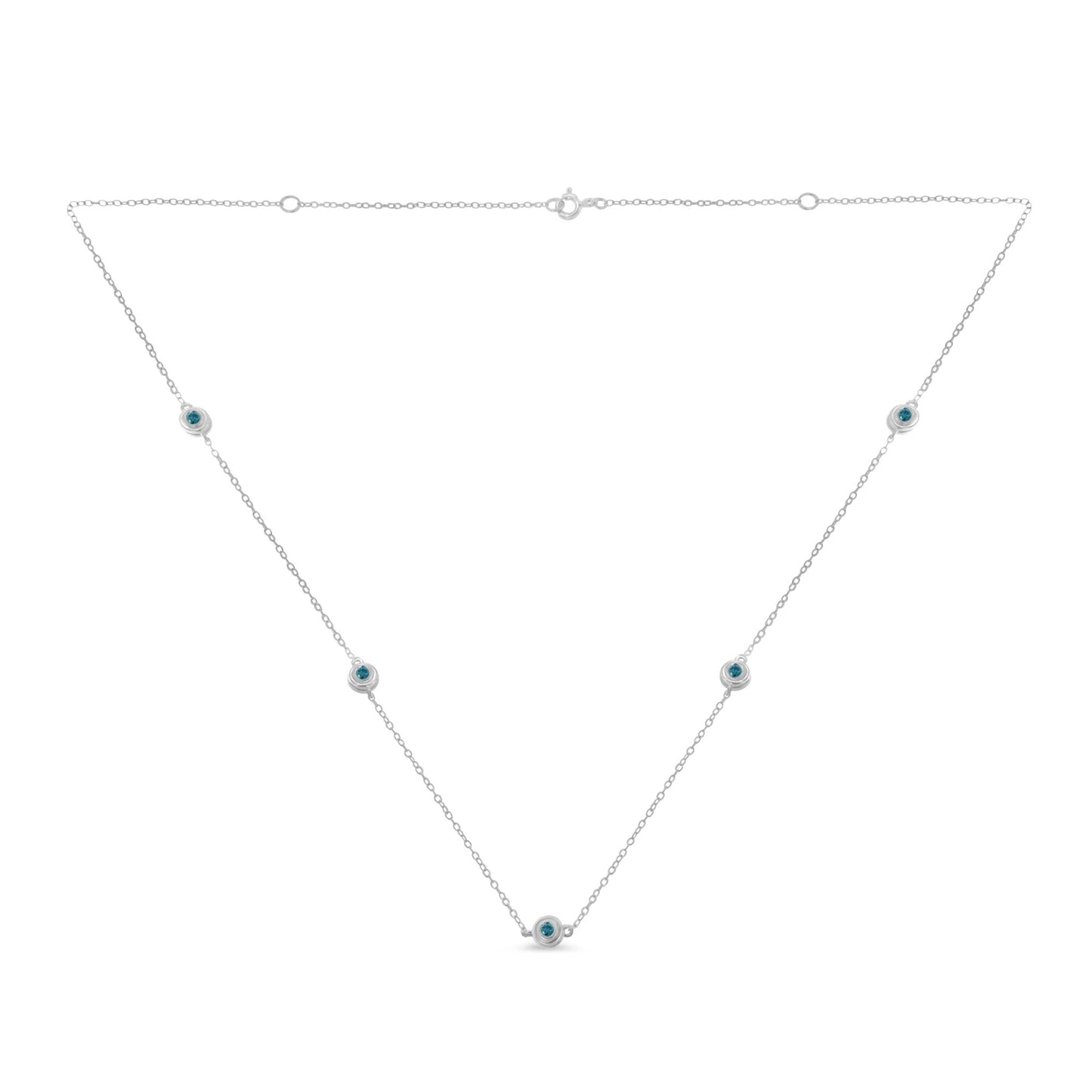 Sterling Silver Treated Blue Color Diamond Station Necklace (1/2 cttw Blue