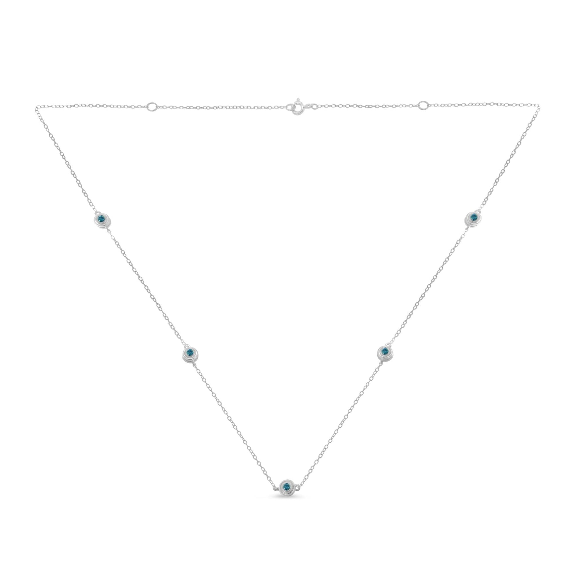 Sterling Silver Treated Blue Color Diamond Station Necklace (1/2 cttw Blue