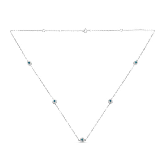 Sterling Silver Treated Blue Color Diamond Station Necklace (1/2 cttw Blue