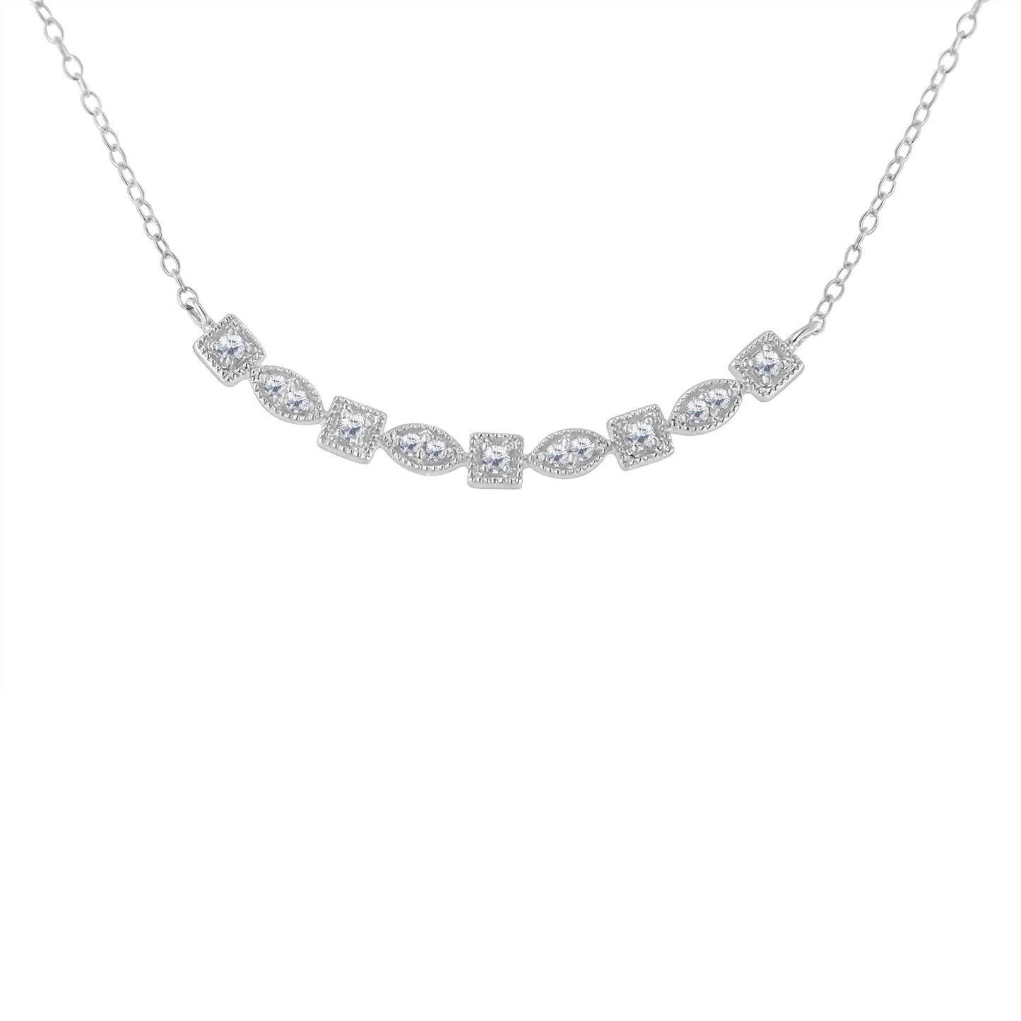 Sterling Silver Diamond Bar Mixed Shape Necklace (1/4 cttw I-J Color I2-I3