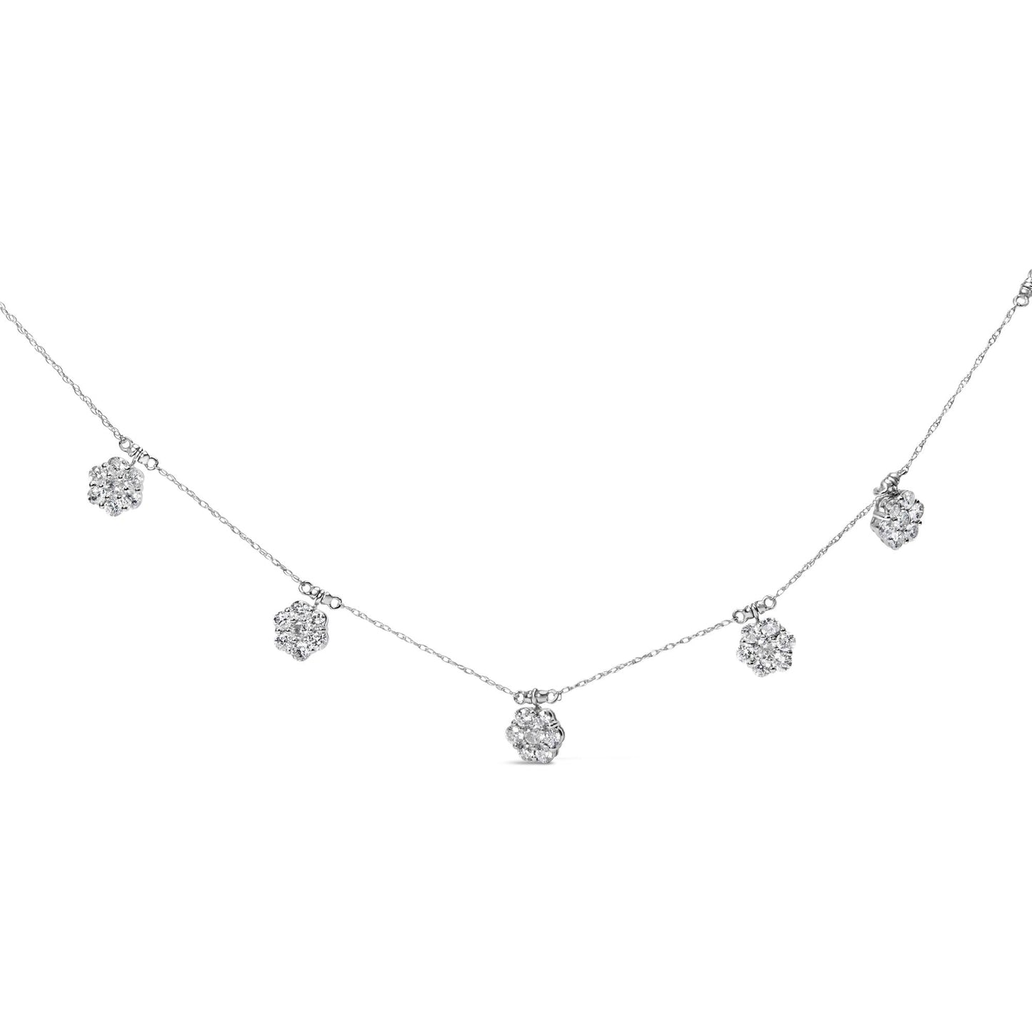 10K White Gold 3.0 Cttw Round-Cut Diamond 7 Stone Cluster Station Necklace (H-I