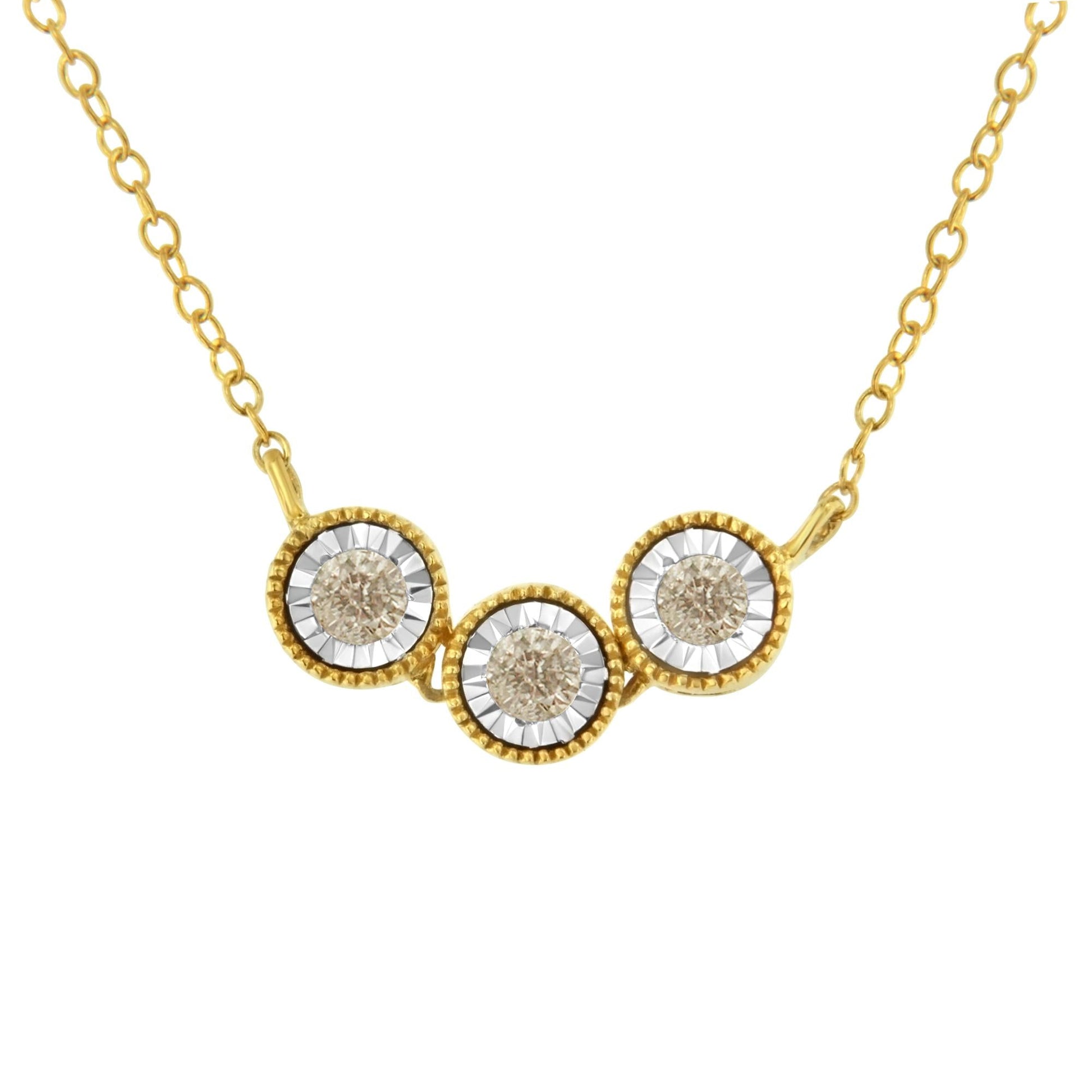 Two-Toned Sterling-Silver Champagne Diamond 3 Stone Necklace (1/4 cttw K-L