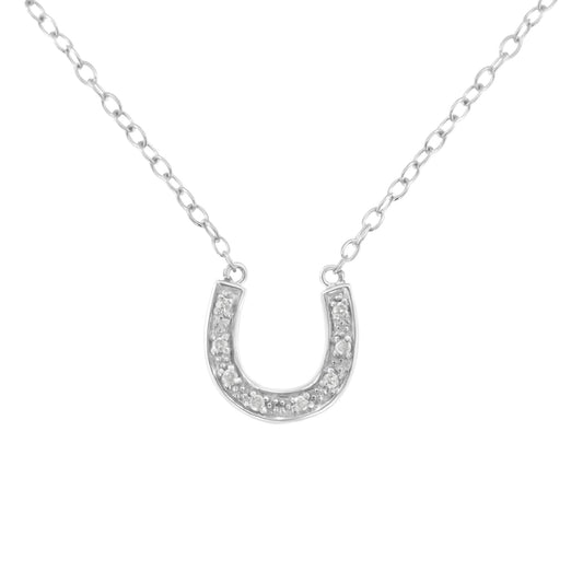 .925 Sterling Silver Diamond Accent Horseshoe U Shape 18’’ Pendant Necklace