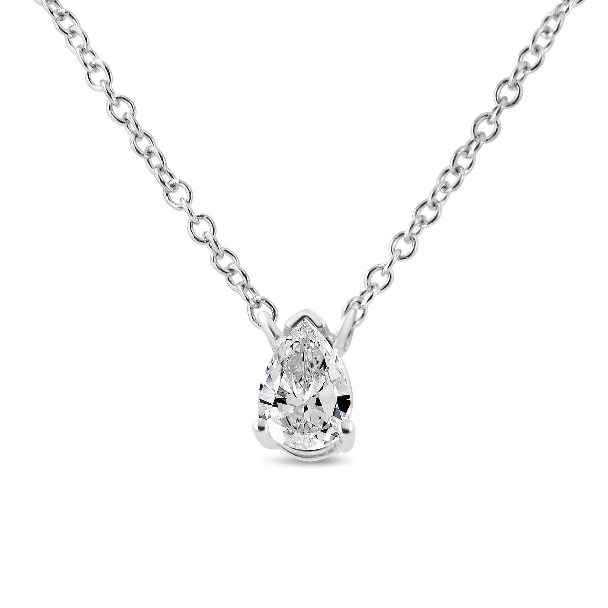 14K White Gold 1/5 Cttw Pear Shape Solitaire Diamond 18’’ Pendant Necklace