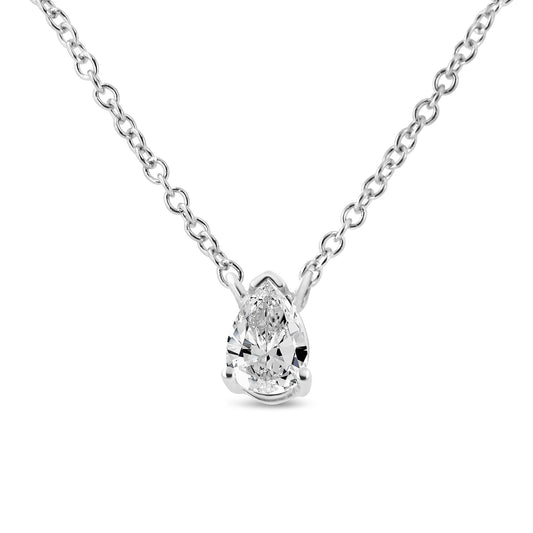 14K White Gold 1/5 Cttw Pear Shape Solitaire Diamond 18’’ Pendant Necklace