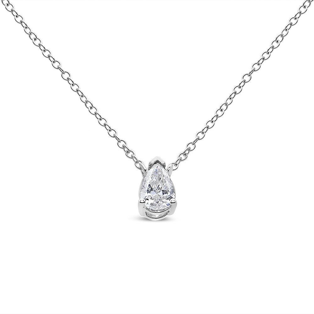 14K White Gold 1/5 Cttw Pear Shape Solitaire Diamond 18’’ Pendant Necklace