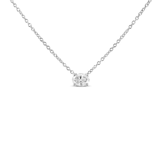 14K White Gold Lab Grown Oval Solitaire Diamond East West 18’’ Pendant