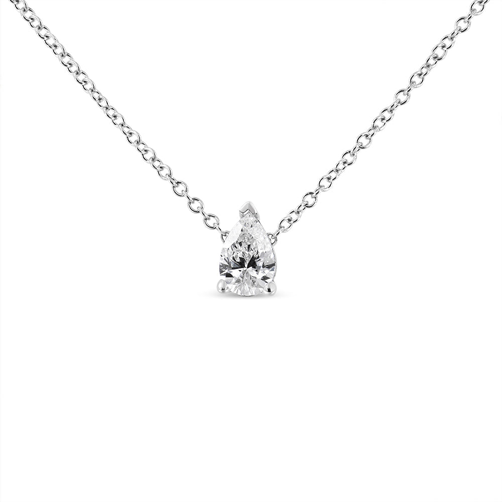 14K White Gold Pear Shape Lab Grown Diamond Solitaire Pendant Necklace (F-G