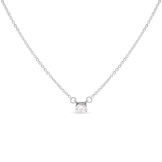 14K White Gold 1/4 Cttw Lab Grown Oval Solitaire Diamond East West 18" Pendant Necklace (G-H Color, VS2-SI1 Clarity)