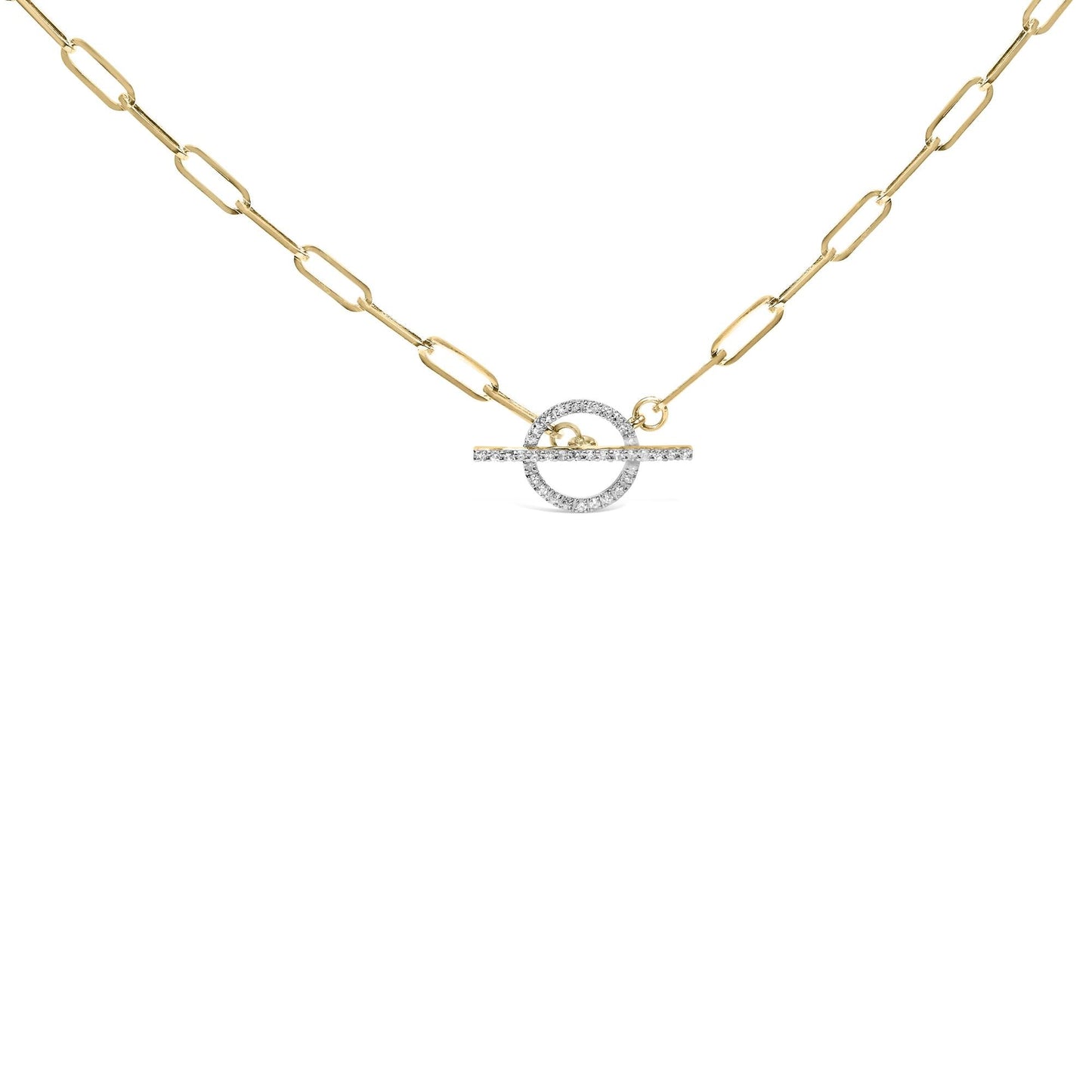 14KT Yellow Gold 1/4 Cttw Diamond  Toggle Clasp Paperclip Link Necklace (I-J Color, I1-I2 Clarity) - 18" Inches