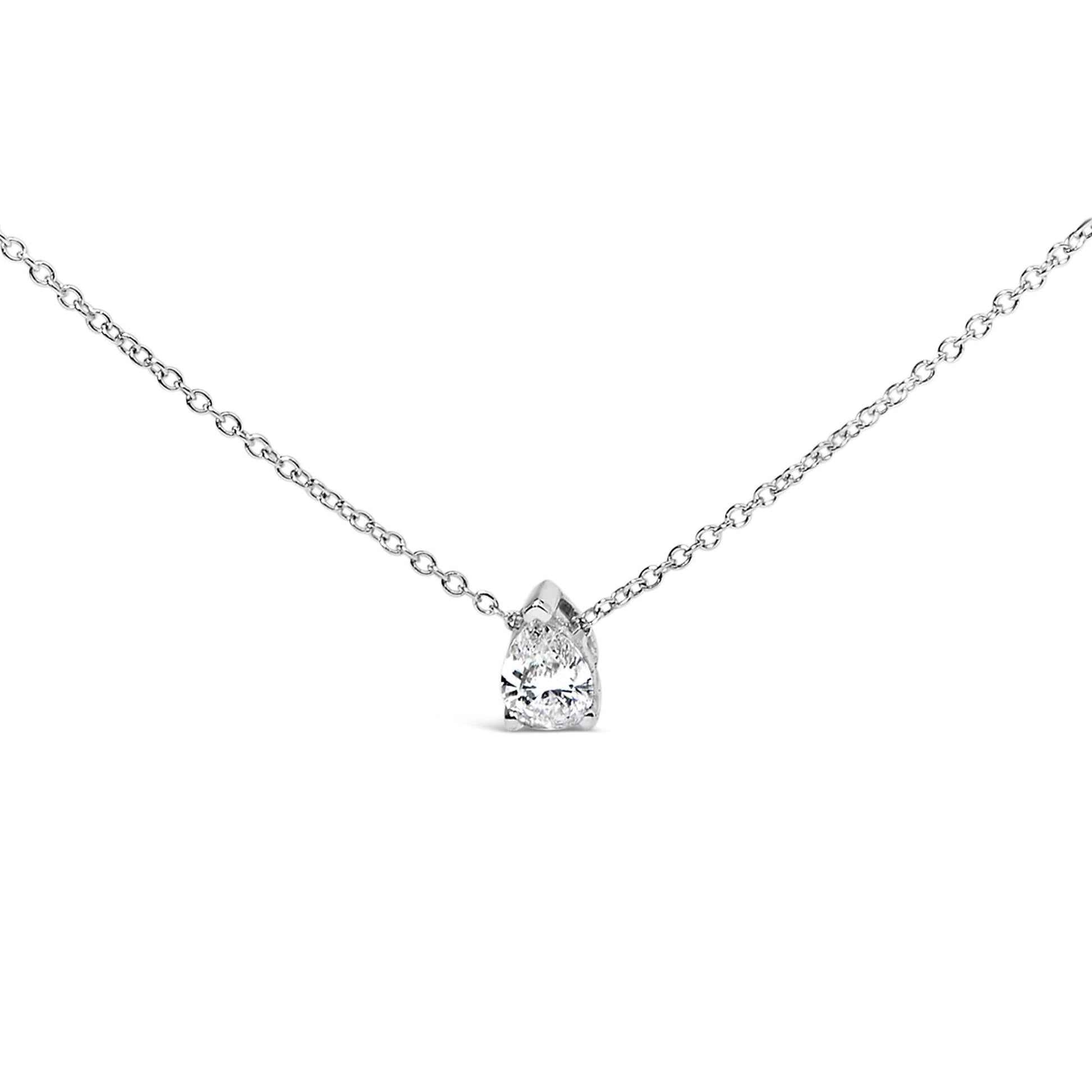 14K White Gold 1/2 Cttw Pear Shape Lab-Grown Diamond 3-Prong Solitaire Pendant