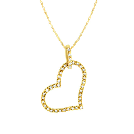 10K Yellow Gold 1/4 cttw Prong Set Round-Cut Diamond Open Heart 18’’