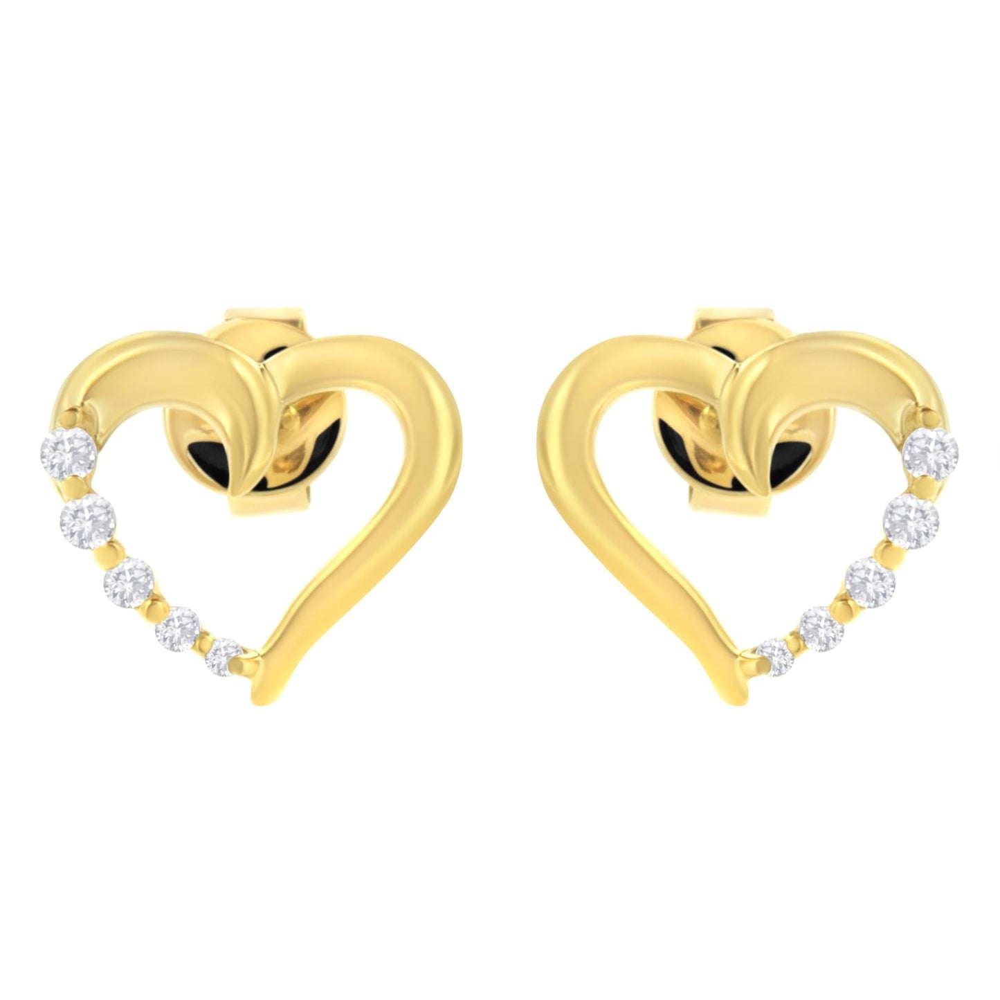 14KT Yellow Gold 1/8 cttw Diamond Journey Heart Earrings (K-L I1-I2)