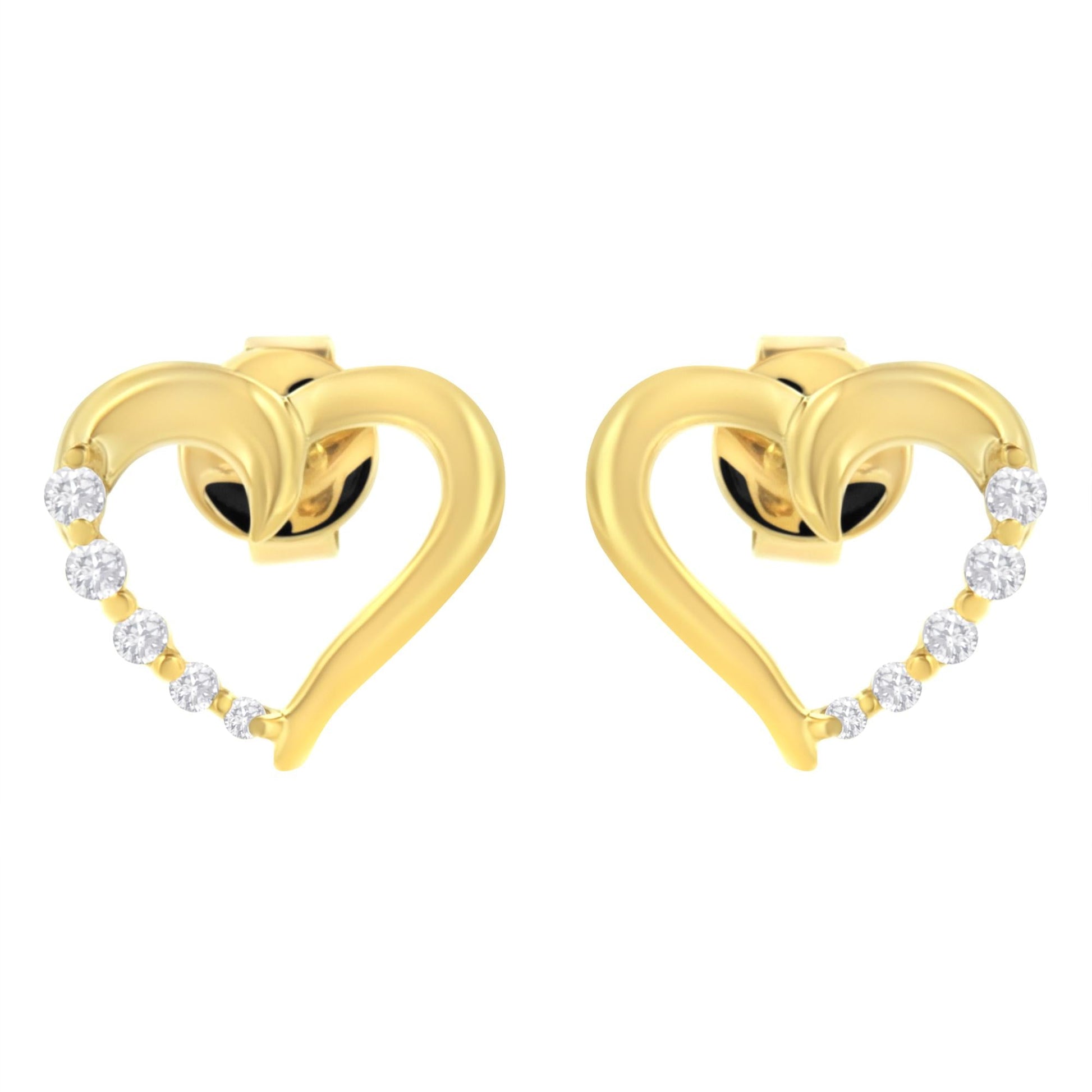 14KT Yellow Gold 1/8 cttw Diamond Journey Heart Earrings (K-L I1-I2)