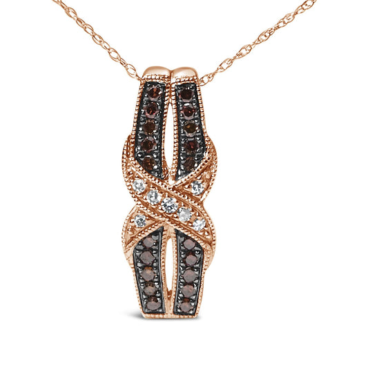 10K Rose Gold 1/4 Cttw White and Chocolate Brown Diamond Infinity Twist Pendant