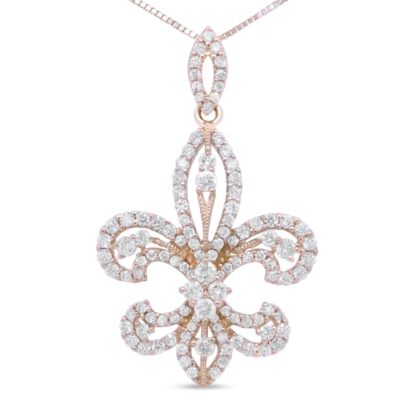 14K Yellow Gold 1.00 Cttw Round Diamond Fleur De Lis 18’’ Pendant Necklace