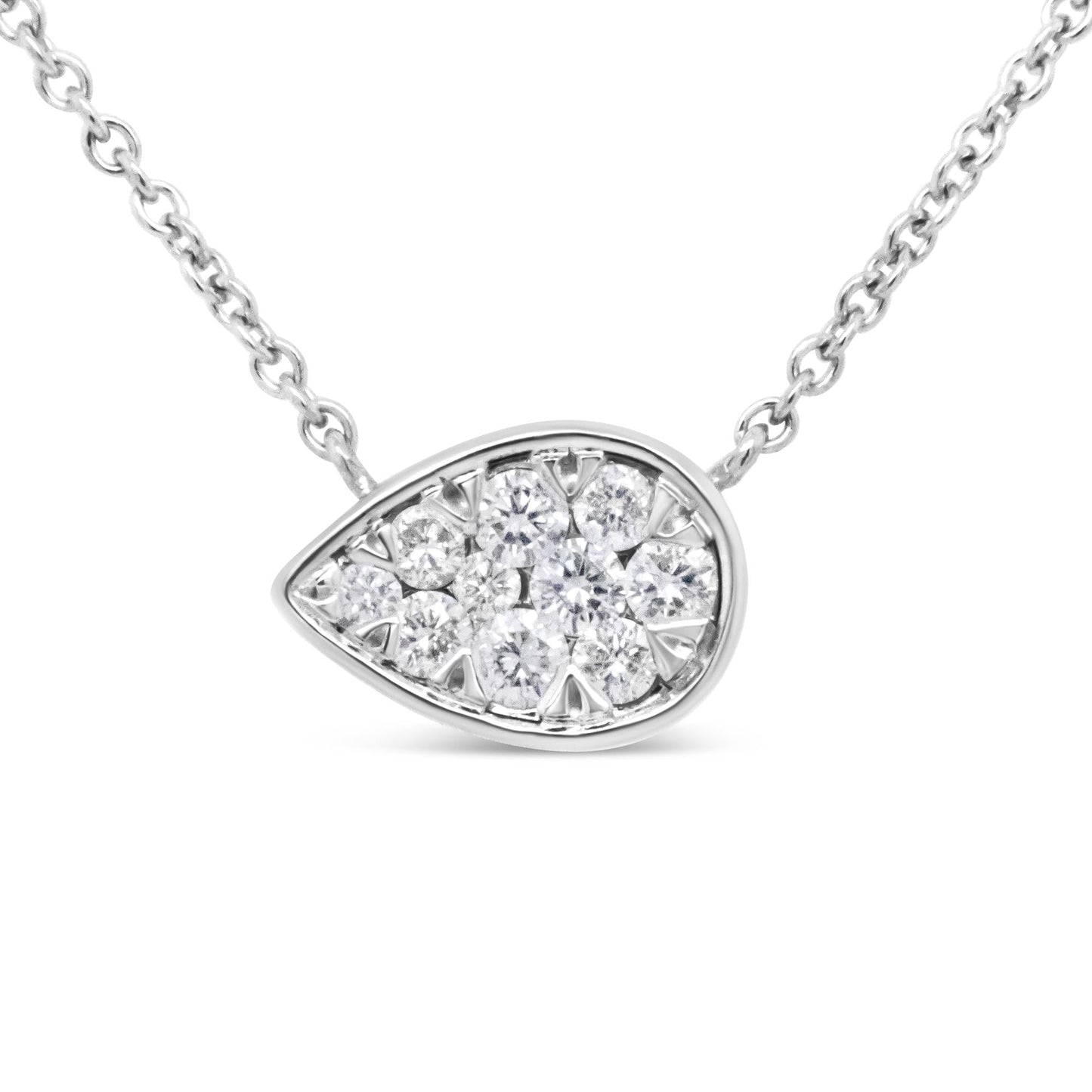 14K White Gold 1/4 Cttw Round Diamond Composite Teardrop Shape 18’’ Pendant