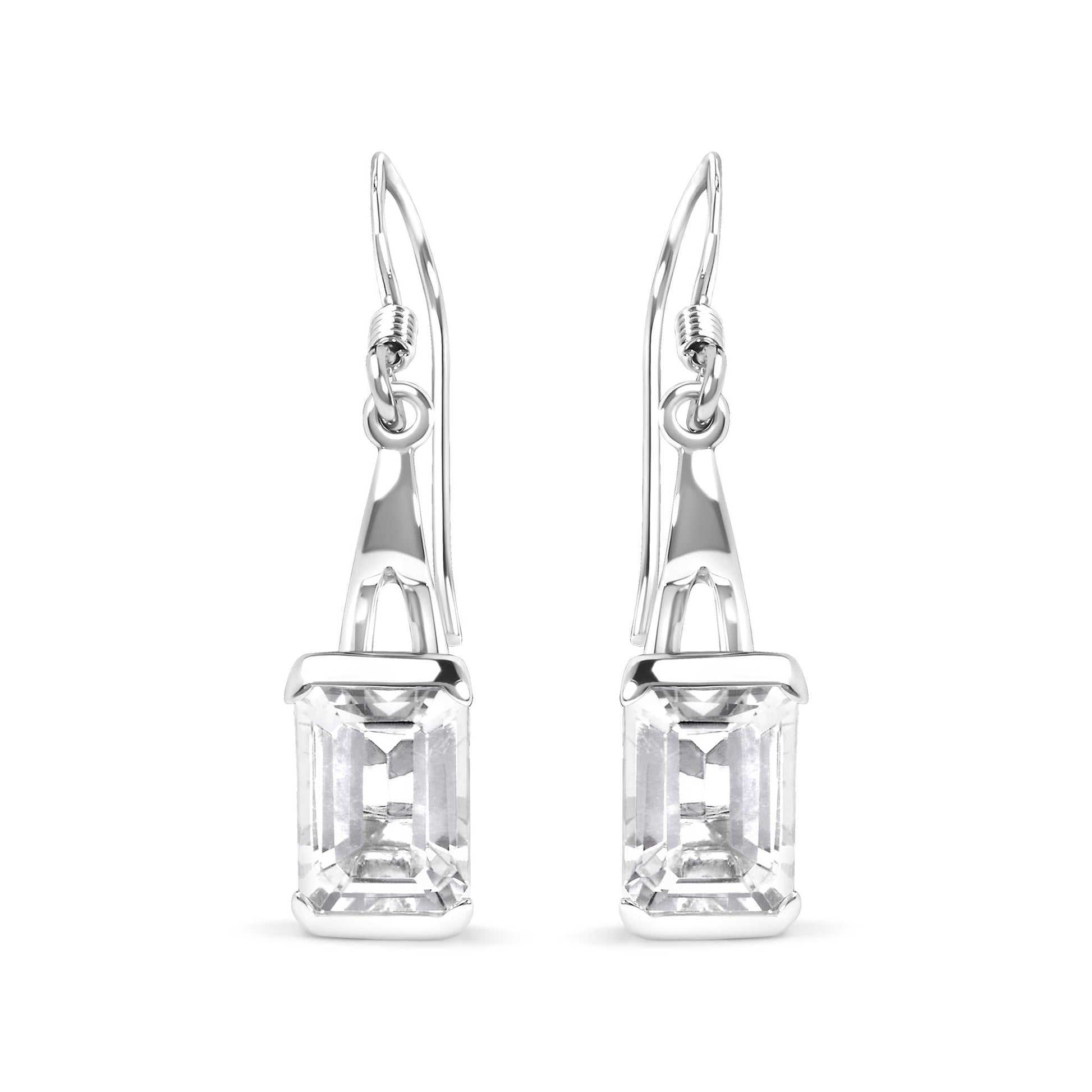 .925 Sterling Silver 3.0 Cttw Emerald Cut White Topaz Solitaire Dangle Earring