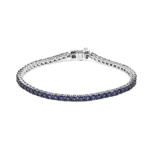 .925 Sterling Silver 5 3/4 Cttw Round Created Blue Sapphire Tennis Bracelet - 7.25" Inches