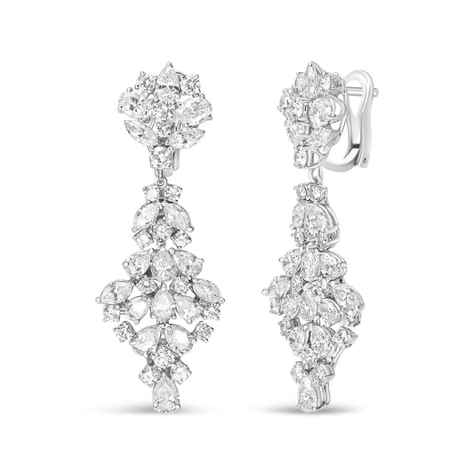 18K White Gold 9 1/2 Cttw Diamond Cluster Drop Dangle Clip-On Earrings (F-G