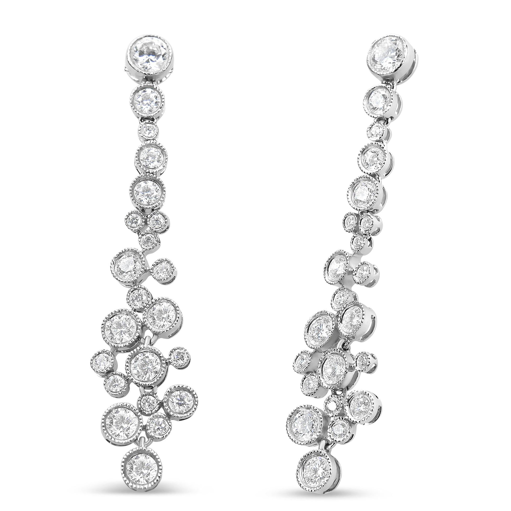 18K White Gold 3.15 Cttw Round Diamond Waterfall Drop Dangle Stud Earrings (H-I