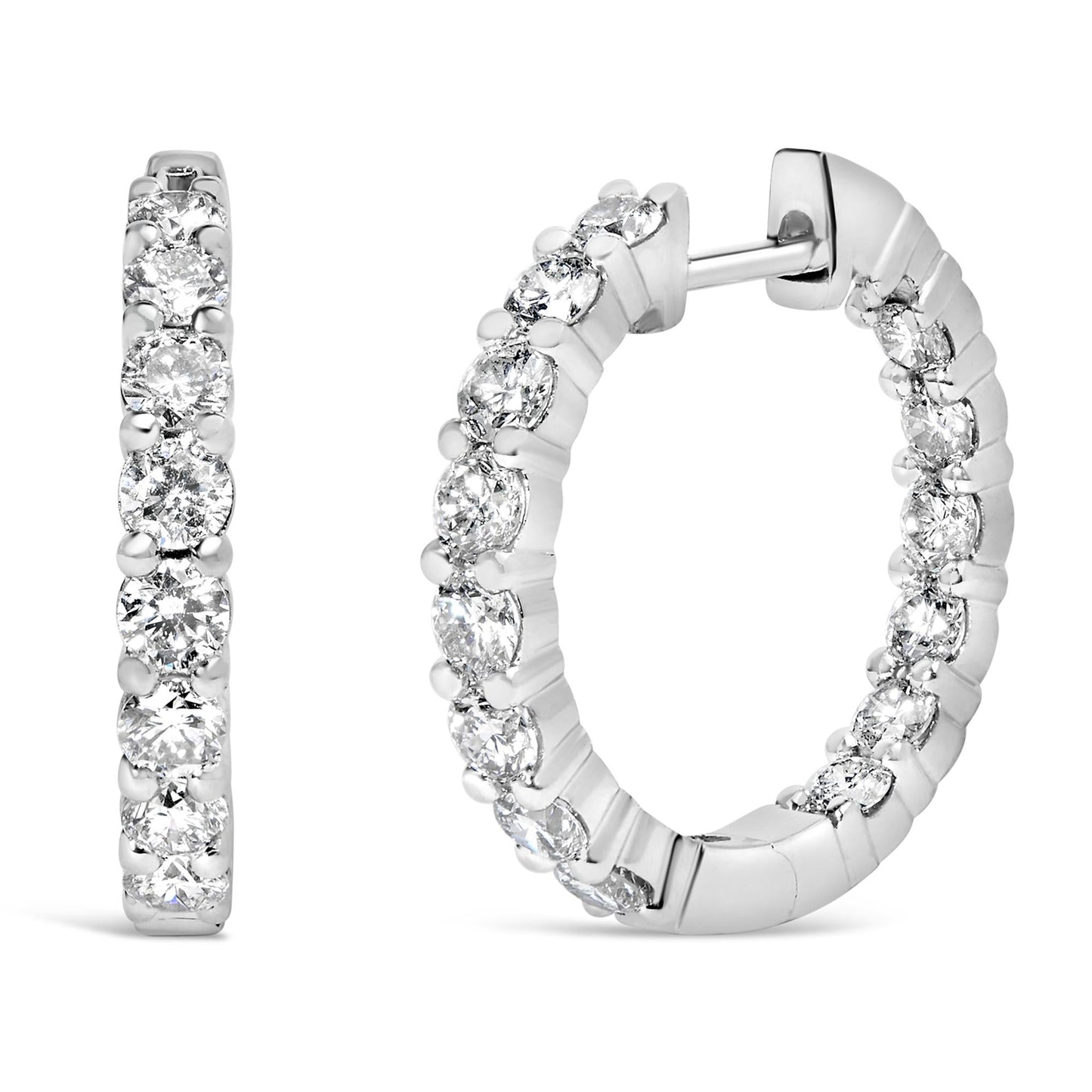 14K Gold Shared Prong Set Diamond Inside Out Hoop Earrings (G-H Color SI2-I1