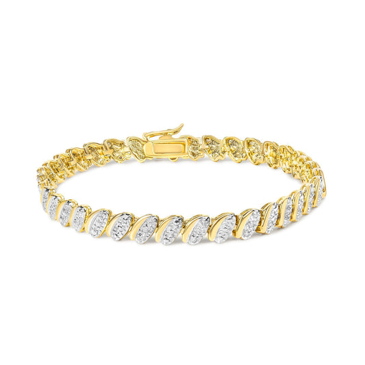 10K Yellow Gold Plated.925 Sterling Silver 1/2 Cttw Diamond Oval Link Bracelet