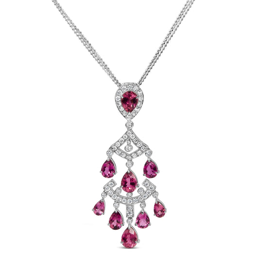 18K White Gold 1 1/10 Cttw Diamond and Pink Tourmaline Double-Strand Art Deco