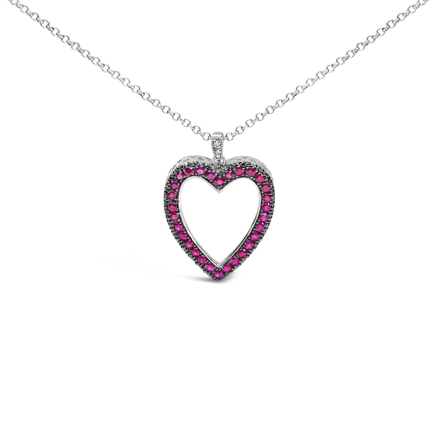 18K 1/3 Cttw Diamond and Red Ruby Open Heart with Black Rhodium 18’’