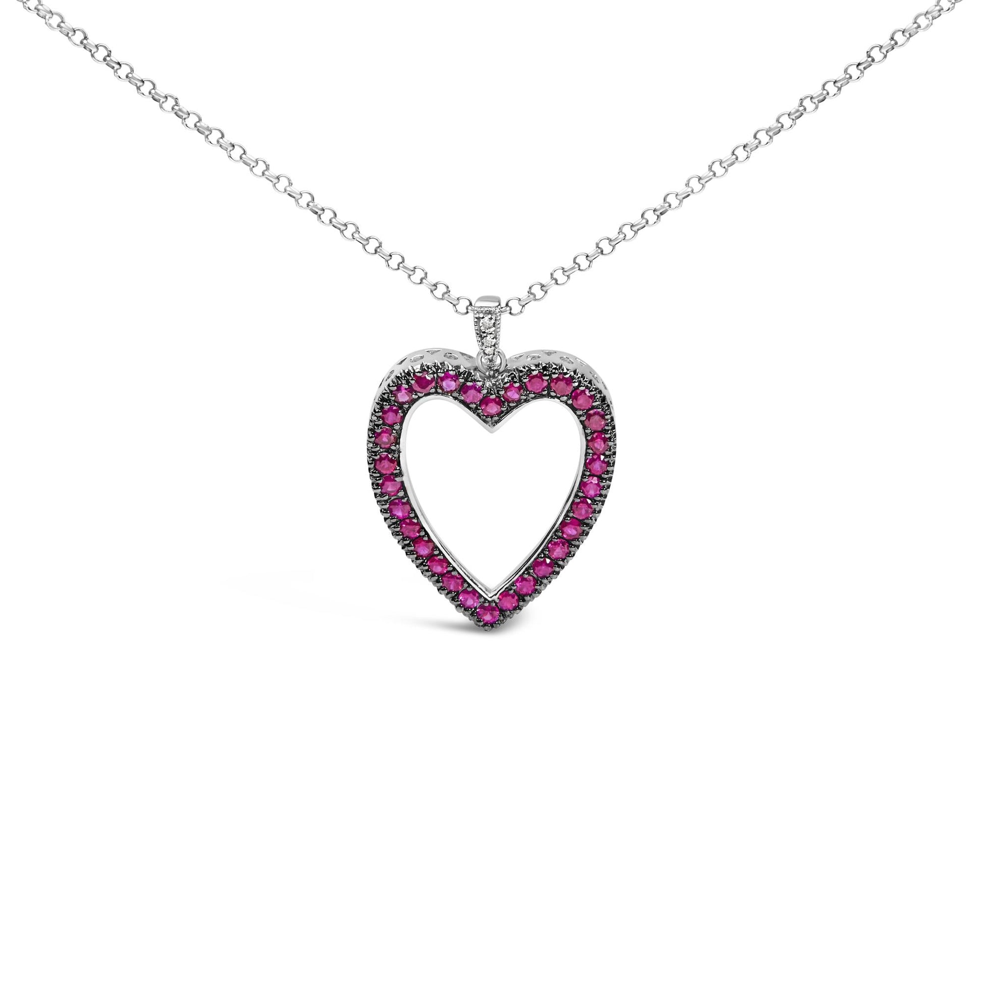 18K 1/3 Cttw Diamond and Red Ruby Open Heart with Black Rhodium 18’’