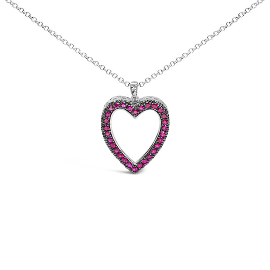 18K 1/3 Cttw Diamond and Red Ruby Open Heart with Black Rhodium 18’’