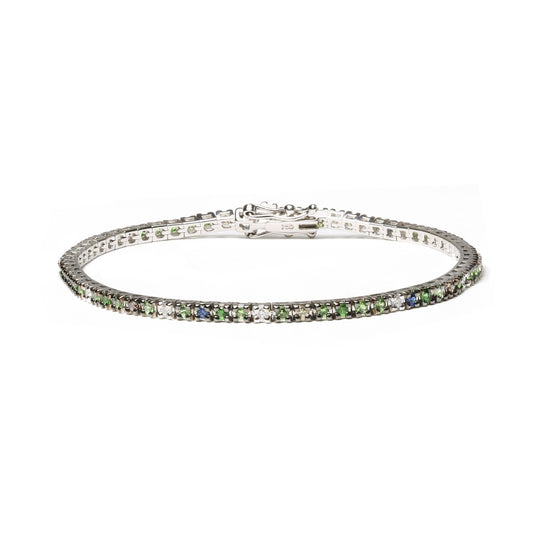 18K White Gold 3/8 Cttw Diamond with Blue Sapphire and Green Tsavorite Gemstone