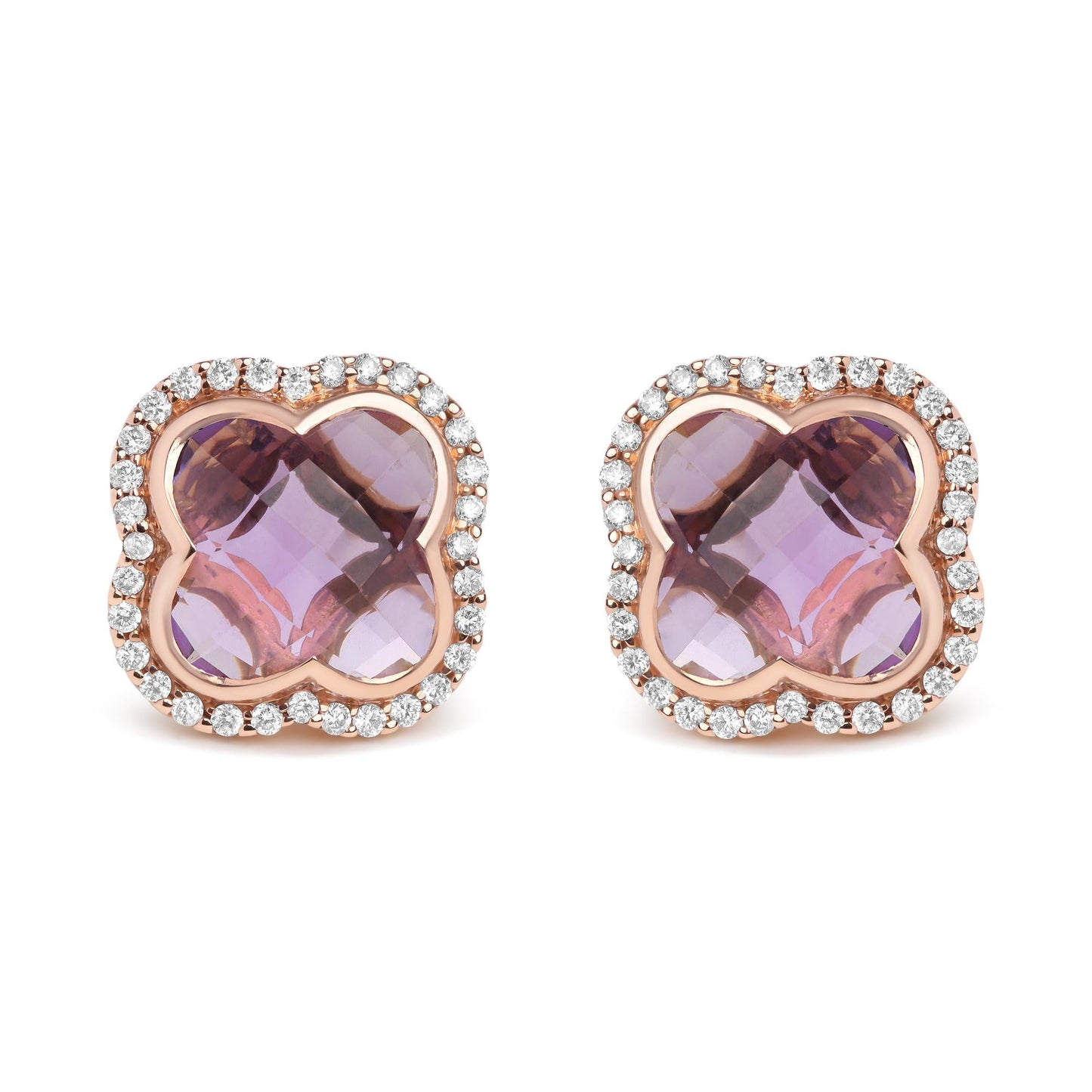 18K Rose Gold 3/8 Cttw Diamond and 11x11mm Clover-Cut Purple Amethyst Gemstone