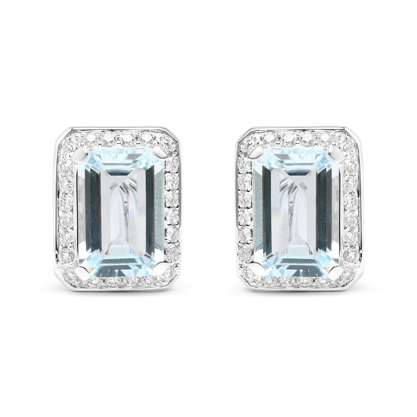 18K White Gold 3/4 Cttw Round Diamond and 13x9mm Emerald Cut Blue Aquamarine