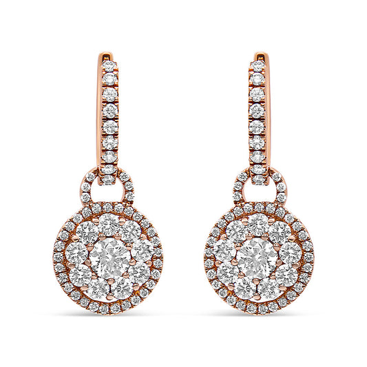 18K Rose Gold 1 1/2 Cttw Round Shaped Diamond Composite Drop and Dangle