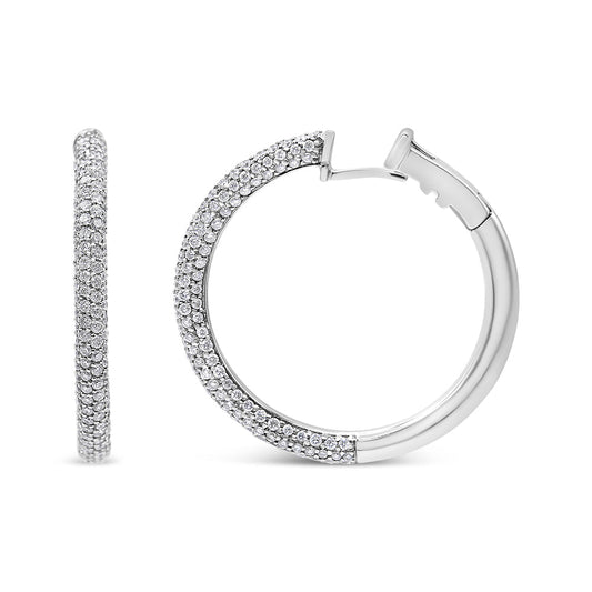 18K White Gold 2 1/3 Cttw Pave Set Diamond Semi Eternity Leverback Hoop