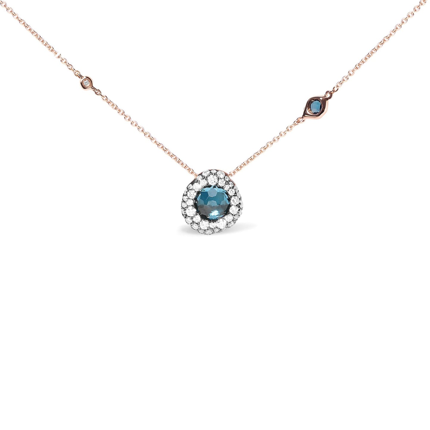 18K Rose Gold 5/8 Cttw Diamond and London Blue Topaz Gemstone Bezel-Set Cluster