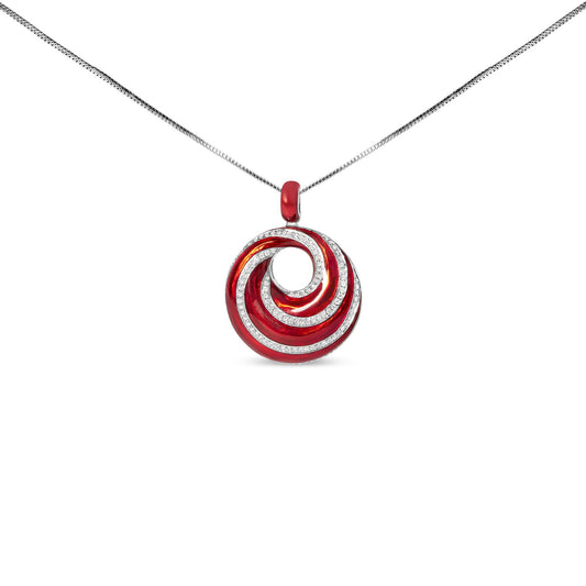 .925 Sterling Silver Red Enamel and 1/2 Diamond Endless Swirl Medallion