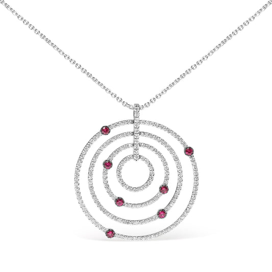 18K White Gold 2 1/6 Cttw Pave Set Diamonds and Red Ruby Openwork Circles