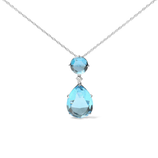 18K White Gold Diamond Accent and Round London Blue Topaz and Pear Cut Sky Blue